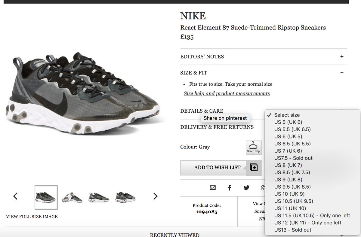 react element 87 true to size