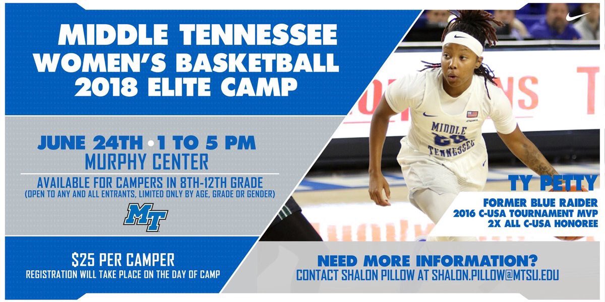 minsell's tweet photo. Do Not Miss Out Sunday from 1 to 5 at #MurphyCenter ... Come work with our staff and get better #MTSUElite https://t.co/fgyZviyQep