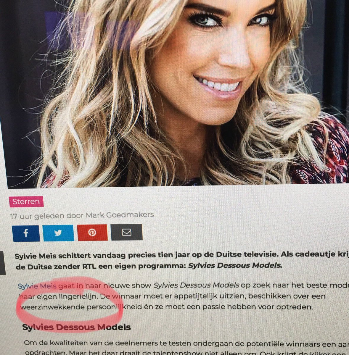 Voor een nieuwe modellenshow van #SylvieMeis op de Duitse televisie moet de potentiële winnaar beschikken over een ‘weerzinwekkende’ persoonlijkheid... aldus #Televizier