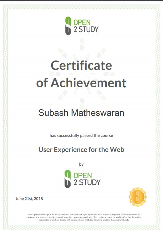 SubashMathes's tweet image. Thanks @Open2Study for the free #WebUx course. Cheers!!! 👍😎😇
It's a good introduction to UX.
#Open2Study