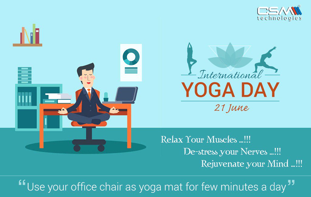 CSMTechnologies's tweet photo. All work and no Yoga makes life dull inside the office. Show your spectacular yoga moves, beat stress, accept the #HumFitTohIndiaHit challenge & be the catalyst of @CSMTechnologies's #WorkHealthBalance.
#HealthAtWork #InternationalDayofYoga2018 https://t.co/8Thz8VNVzo