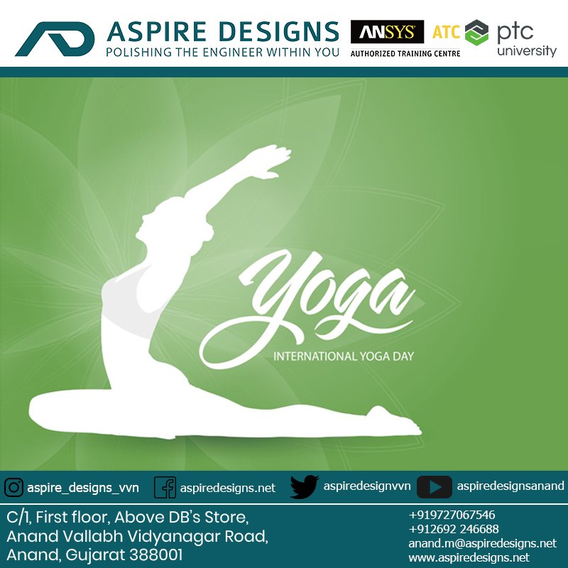 aspiredesignvvn's tweet photo. By breaking yoga principles down into very simple practices, tools and rituals, we can practice in every moment.
#Internationalyogaday #Yoga #health
Aspire Design is 1st Authorised training Center from ANSYS in Gujarat.
#CADTraining #CREOTraining #CAETraining #Aspiredesign https://t.co/8morplKRbW