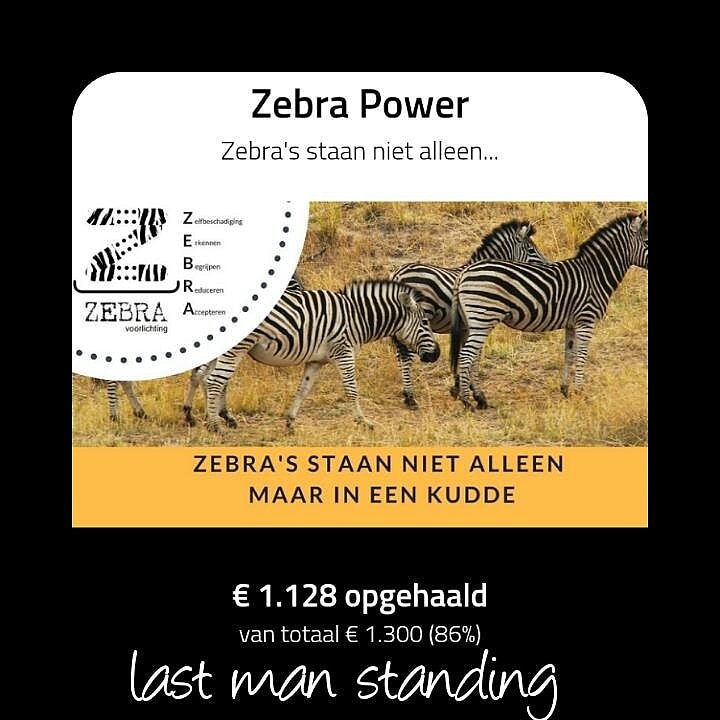 StichtingZebra's tweet photo. Help jij ons ons doel behalen voor de #lastmanstanding van @wijzijnmind aankomende zaterdag? https://t.co/XbDjq25xNk https://t.co/su4K263BwM
