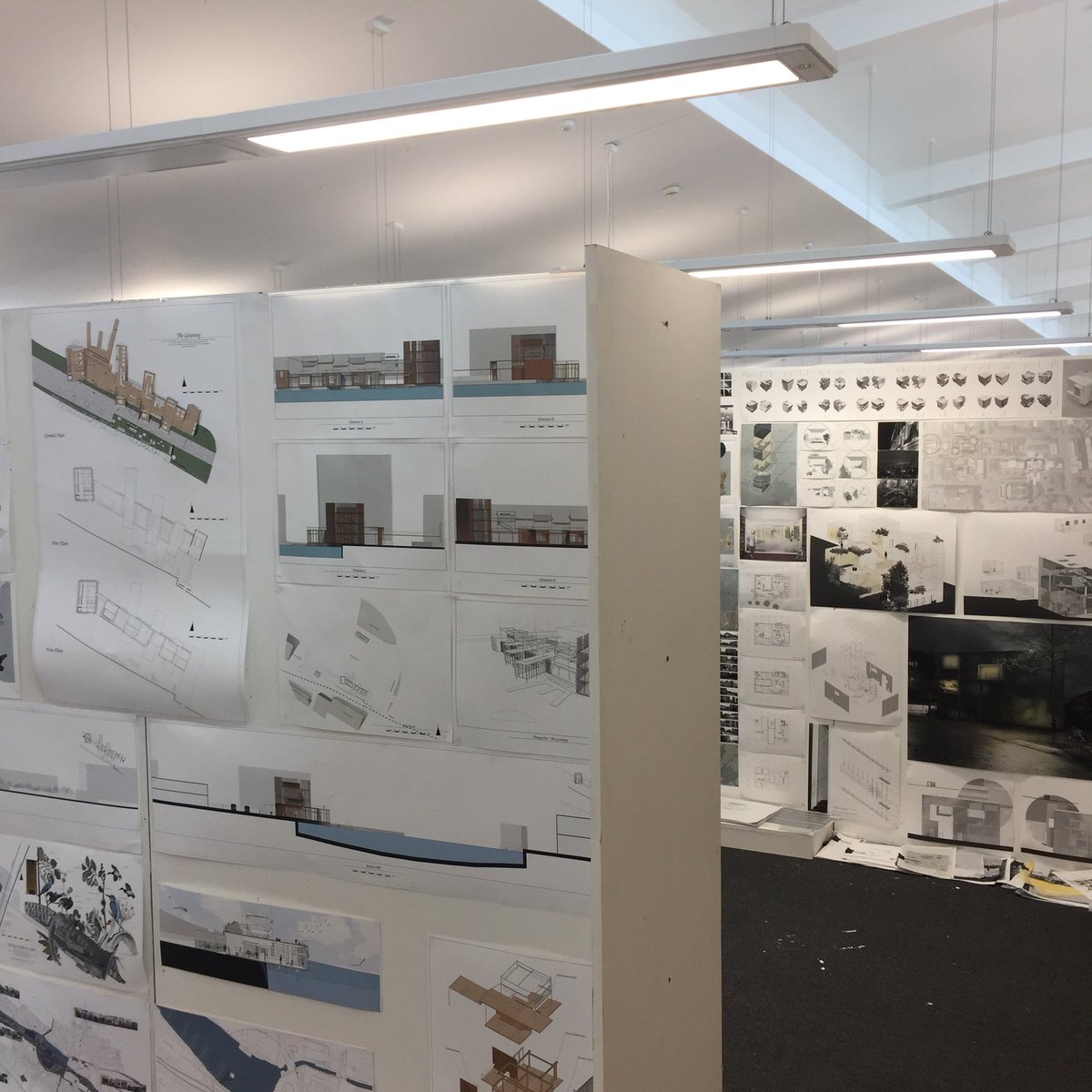 AlanJonesFRIBA's tweet photo. No distracting colour here, here or here - just hard work, thoughtful proposals - & architectural cake. Thanks @archibarb for tour of show @unilincoln. 1st time @RickMatherArch building - a great place to study architecture. #architectsfirst https://t.co/f7DaGeuV1w