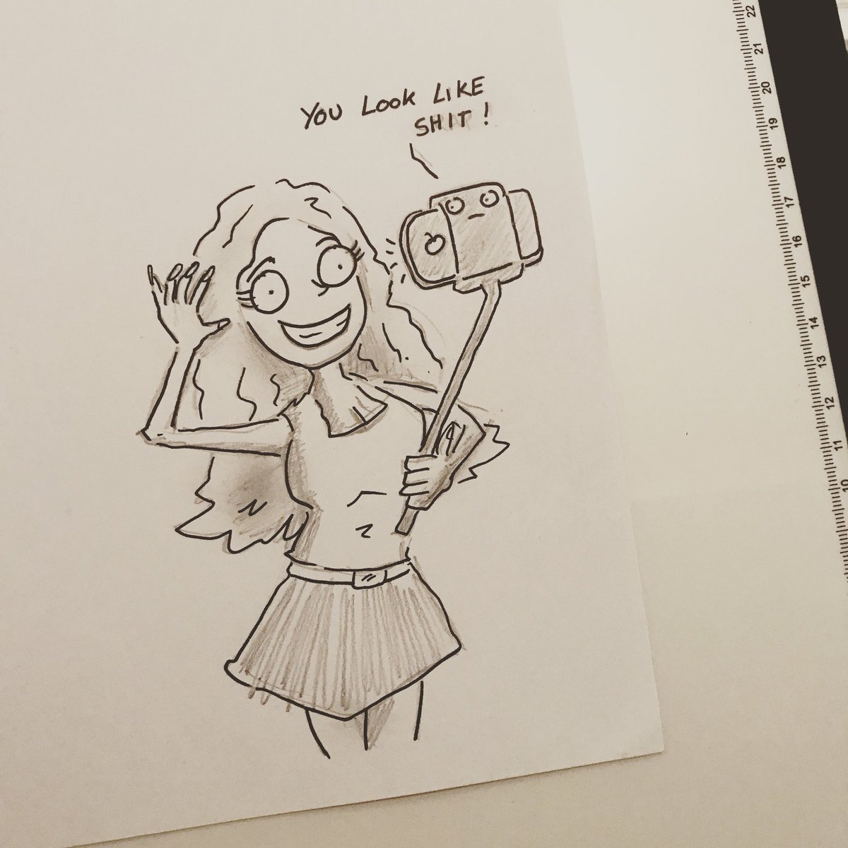 Scribble du Jour : #Selfie (giving) Stick! #Retweet a serial selfie lover  🤳 or someone who tells it like it is 💩x #illustration #funny #silly #joke