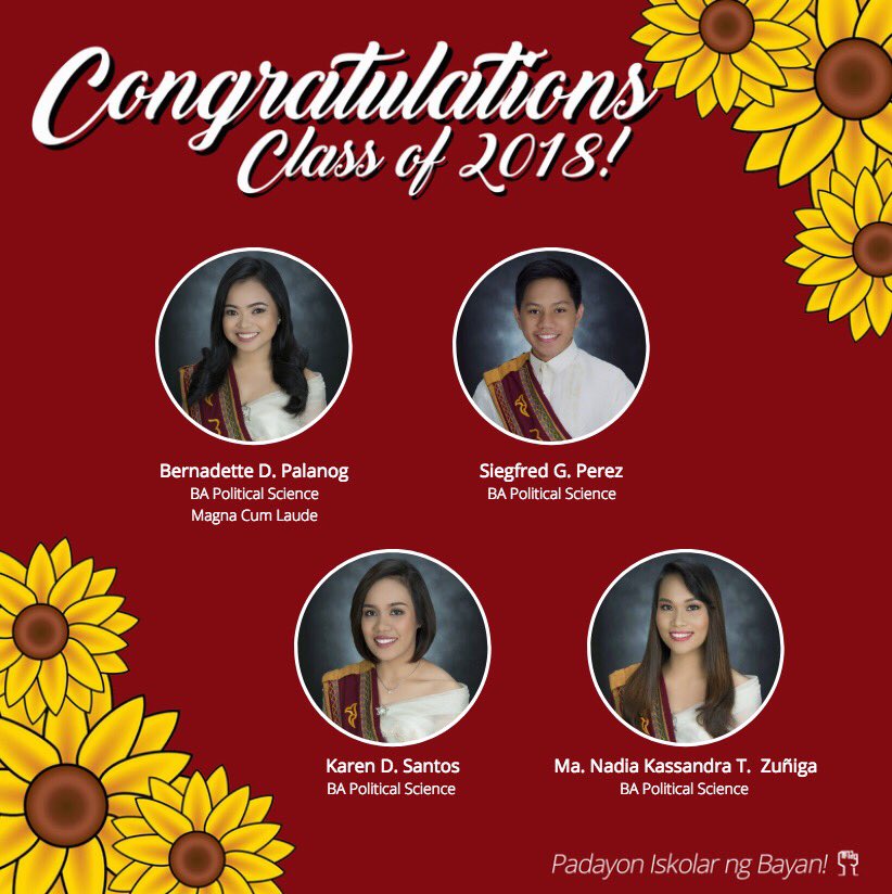 UPMCASSINAG's tweet photo. Pagpupugay sa mga nagsipagtapos mula sa SINAG ng Kolehiyo ng Agham at Sining!

Iskolar ng Bayan,
Paglingkuran ang Sambayanan! 🌻 https://t.co/ccoKmL2oW9