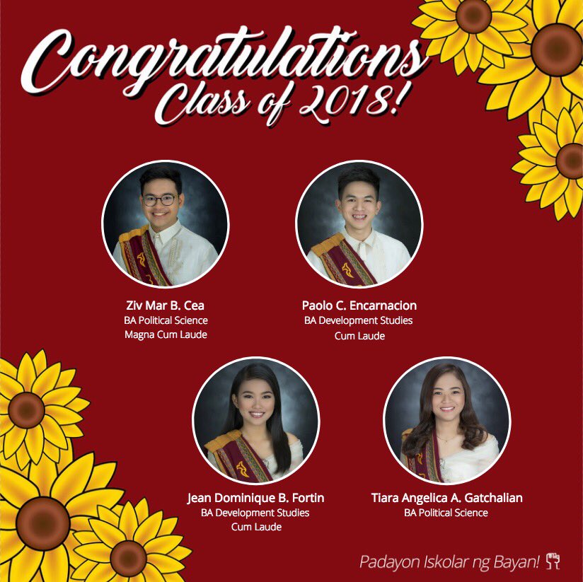 UPMCASSINAG's tweet photo. Pagpupugay sa mga nagsipagtapos mula sa SINAG ng Kolehiyo ng Agham at Sining!

Iskolar ng Bayan,
Paglingkuran ang Sambayanan! 🌻 https://t.co/ccoKmL2oW9