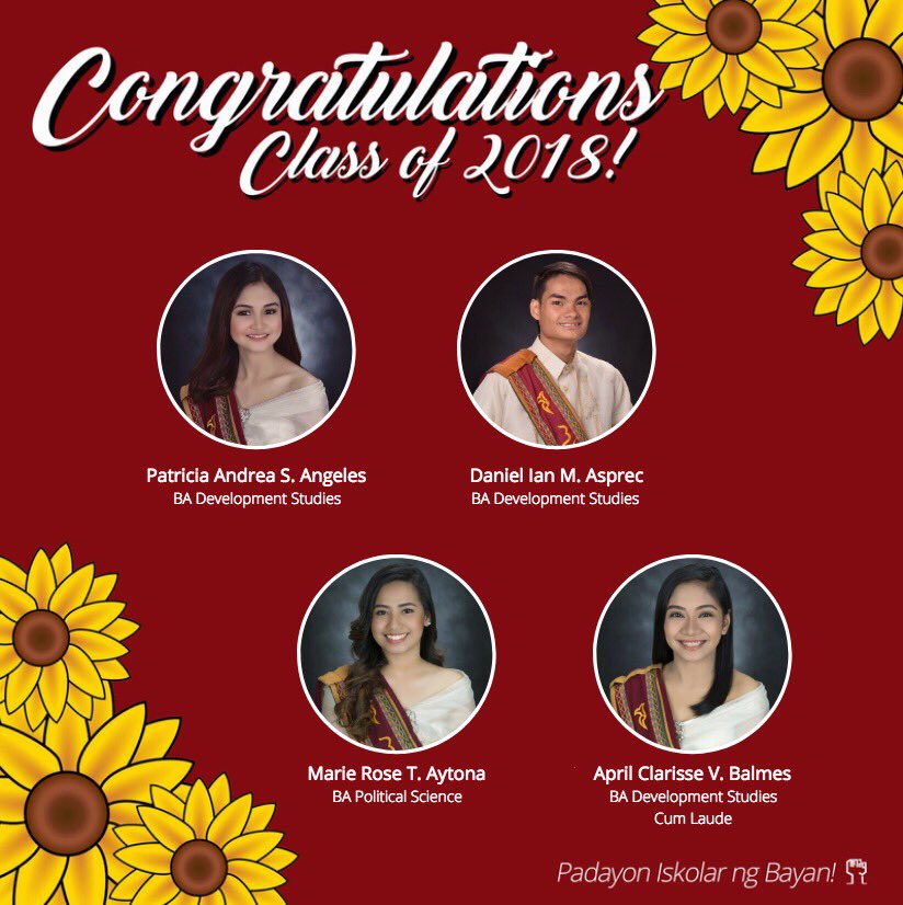 UPMCASSINAG's tweet photo. Pagpupugay sa mga nagsipagtapos mula sa SINAG ng Kolehiyo ng Agham at Sining!

Iskolar ng Bayan,
Paglingkuran ang Sambayanan! 🌻 https://t.co/ccoKmL2oW9