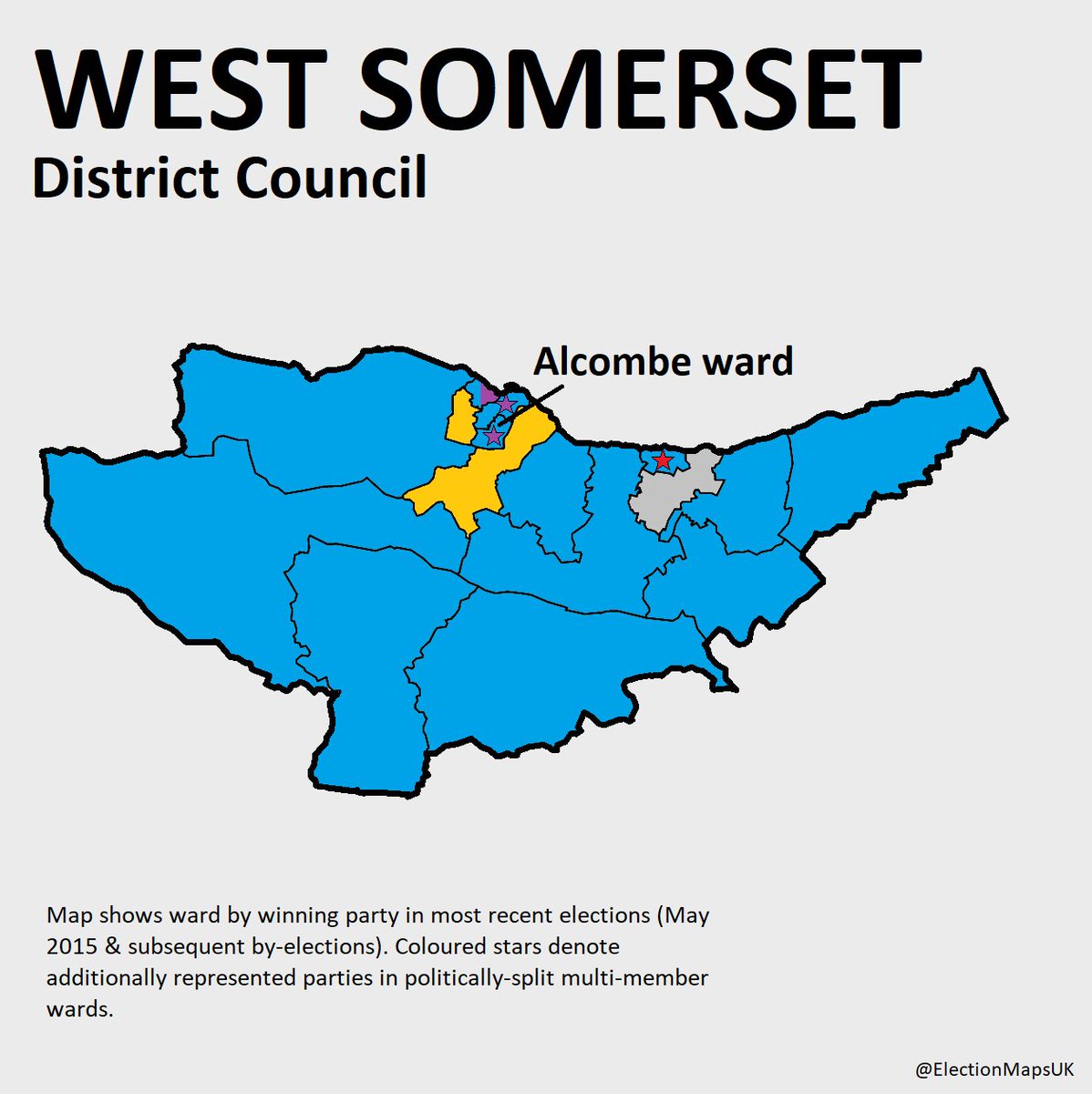 electionmapsuk's tweet photo. By-election today in #Alcombe ward, #WestSomerset (@wsomerset) where UKIP don't defend their seat - thus guaranteeing someone a gain.
Last time it was a close-run affair - Con & UKIP both winning a seat with Lab & Ind both within spitting distance. #OneToWatch https://t.co/W2eGA1TW9r