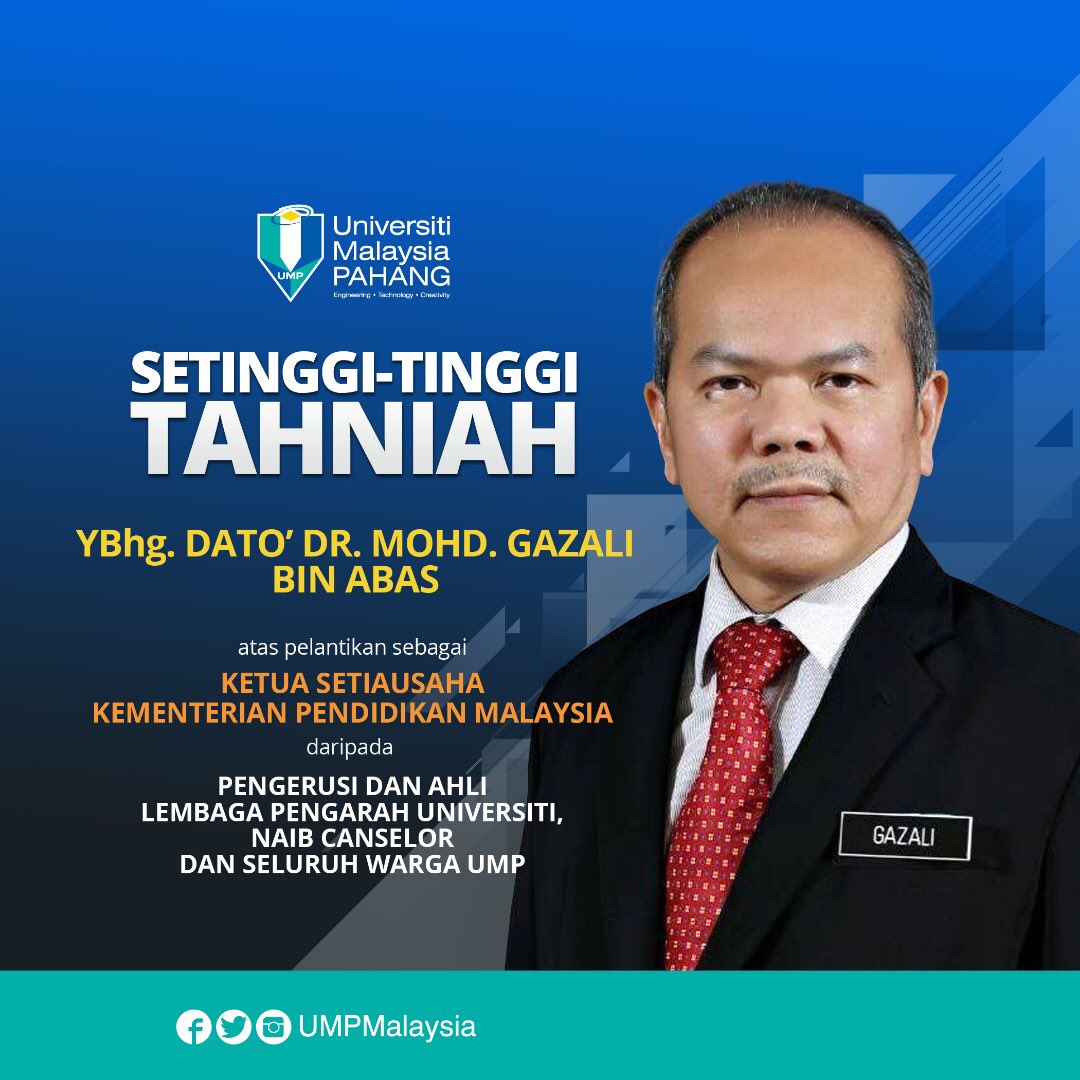 Ump Malaysia Twitterissa Setinggi Tinggi Tahniah Atas Lantikan Y Bhg Dato Dr Mohd Gazali Abas Sebagai Ksu Kementerian Pendidikan Malaysia Kpmspt Https T Co Wae91c79ha