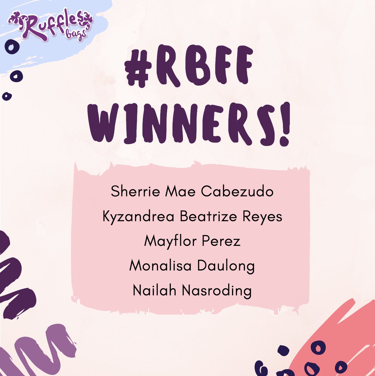 RufflesBags's tweet photo. Winning entries are in! π©π» Congratulations to our 5 #RBFF winners (their entries are posted on FB! π) and thank you to everyone who joined us! Weβll definitely keep on creating and innovating for all of you! π€β€οΈ
#RufflesBags #GotToBeMe #RBFeaturesList https://t.co/5IrSxuh0RS