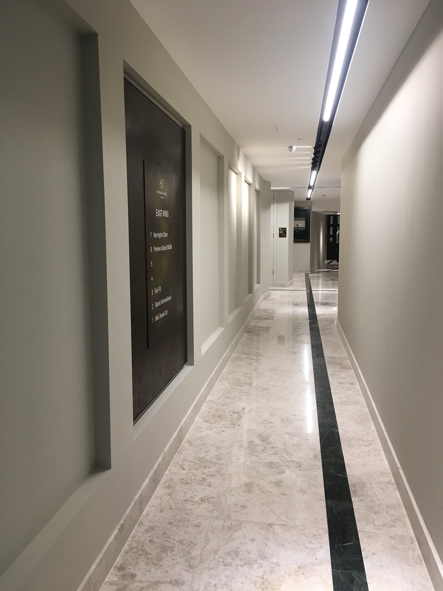 QuadContracts's tweet photo. Project coming to a close in EC4. The design intent to line up the black light channels with the black tiles to the floor really gives a nice effect. Another job well done by the Quad team. #construction #fitout  #refurbishment #refurb https://t.co/LIAQxxhqES