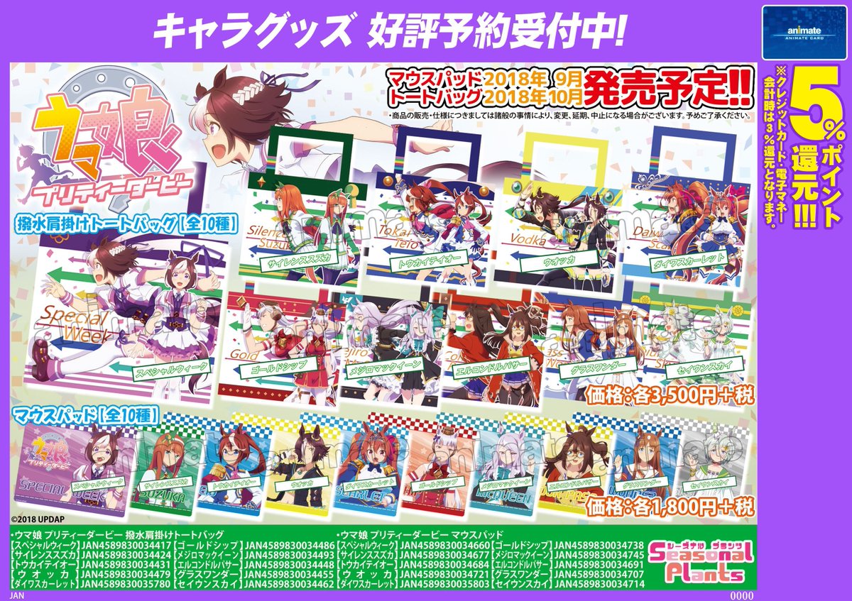 アニメイト八王子 グッズ予約情報 ウマ娘 プリティーダービー 関連グッズが続々発売予定だおぅ 9月発売予定 アクリル掛け時計 アクリル置き時計 マウスパッド 10月発売予定 タペストリー 折畳傘 トートバッグ 撥水ポーチ 大好評ご
