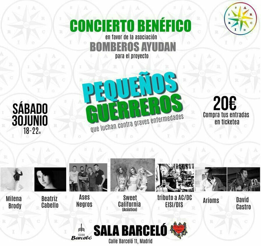 Tuiter@s!! El prócimo 30 de #junio en la Sala del <a href="/TeatroBarcelo/">Teatro Barceló</a>  #ConciertoBenéfico organizado por la #TribuArcoiris a favor de #BomberosAyudan para nuestro #ProyectoAyudaPequeñosGuerreros. Lo Pasas? :-) #FelizJueves #PequeñosGestosGrandesHazañas