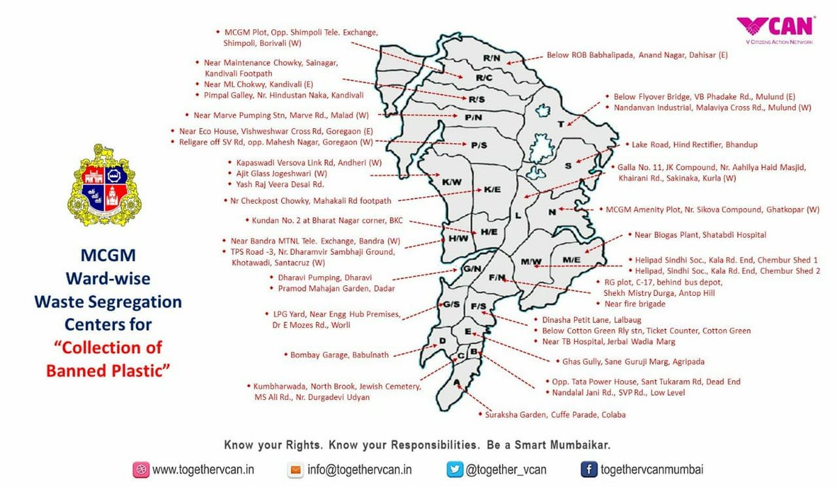 Here is the list of Ward-wise #Waste #Segregation Centres that have been authorised by #BMC to collect all the banned #plastic

Please RT so that more people know where to go
@AUThackeray @nidhichoudhari 

#vcan4mumbai #PlasticBan #plasticrestrictions