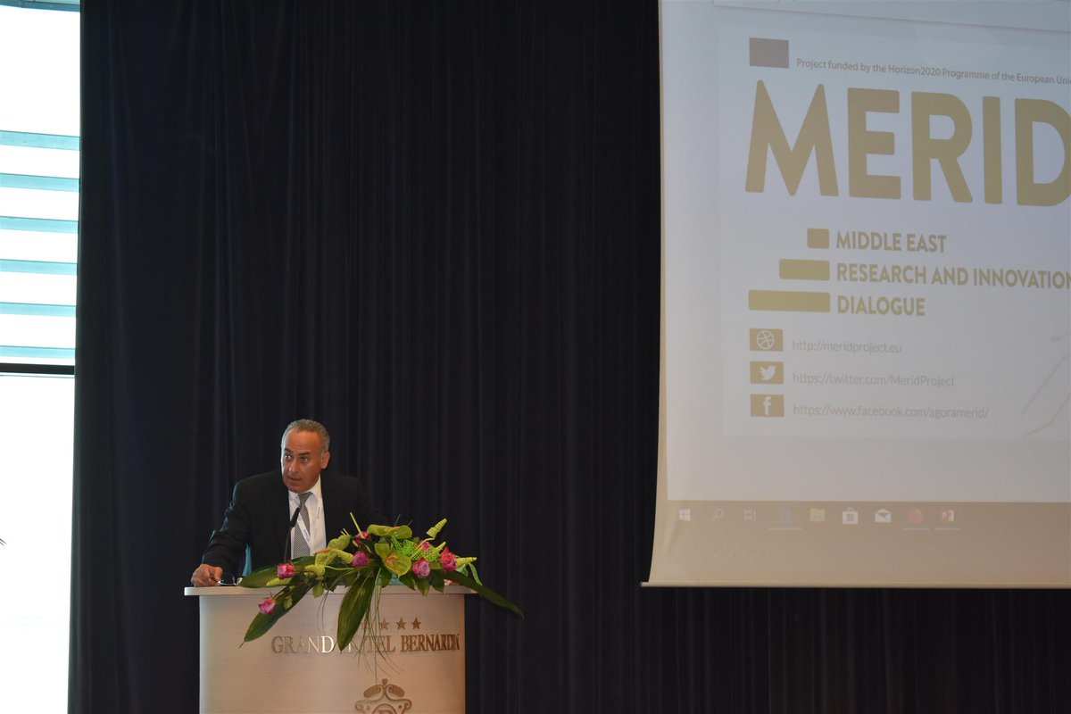 MeridProject's tweet photo. Abdelhamid El-Zoheiry, president of @emuni, coordinator of MERID project, starts #MeridConference stressing the importance of #cooperation between #EU and #Middle East and the role of #Sciencediplomacy in practice https://t.co/TVFS87FvZm https://t.co/pIx4Ervf0C