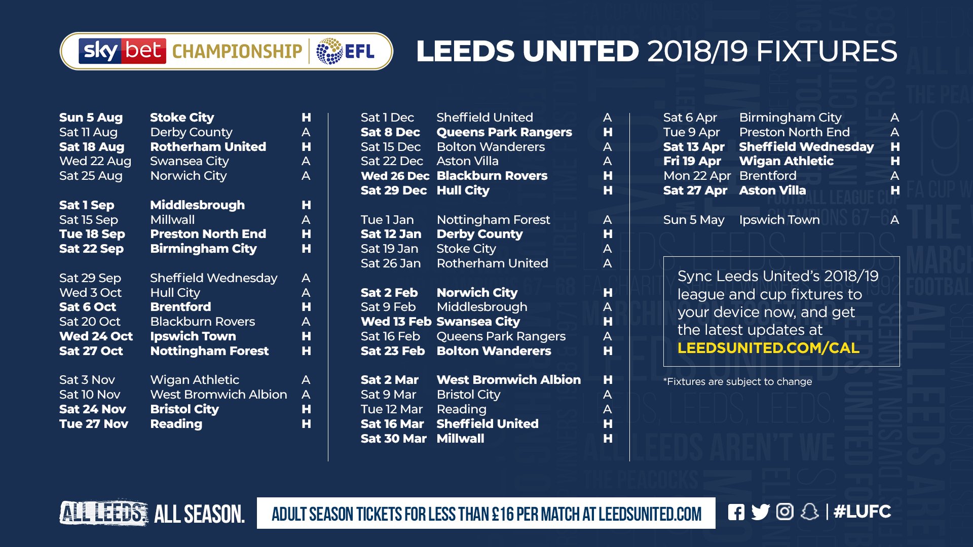 Leeds utd deals fixtures