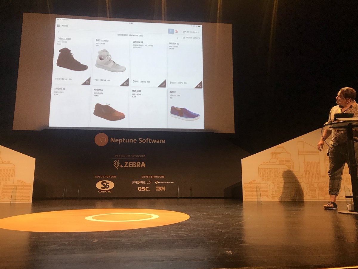 Chr1sGar's tweet photo. Customer #Birkenstock „chose to be offline-first with @NeptSoft“ #NeptuneUXSummit #ClientisAG #mobile #FioriUX https://t.co/1VGSdri2sh