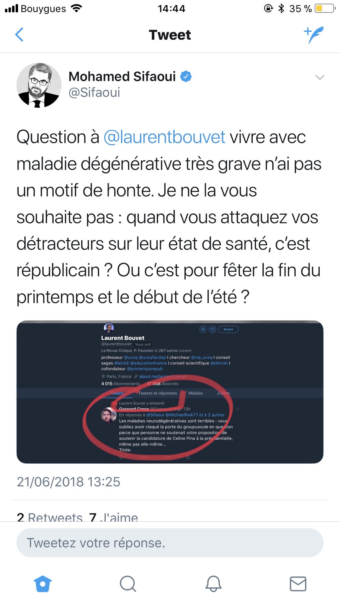 sefen guez guez on twitter laurent bouvet attaque sifaoui malade sur son etat de sante c est dire la bassesse de son comportement https t co wovoqaymkm twitter