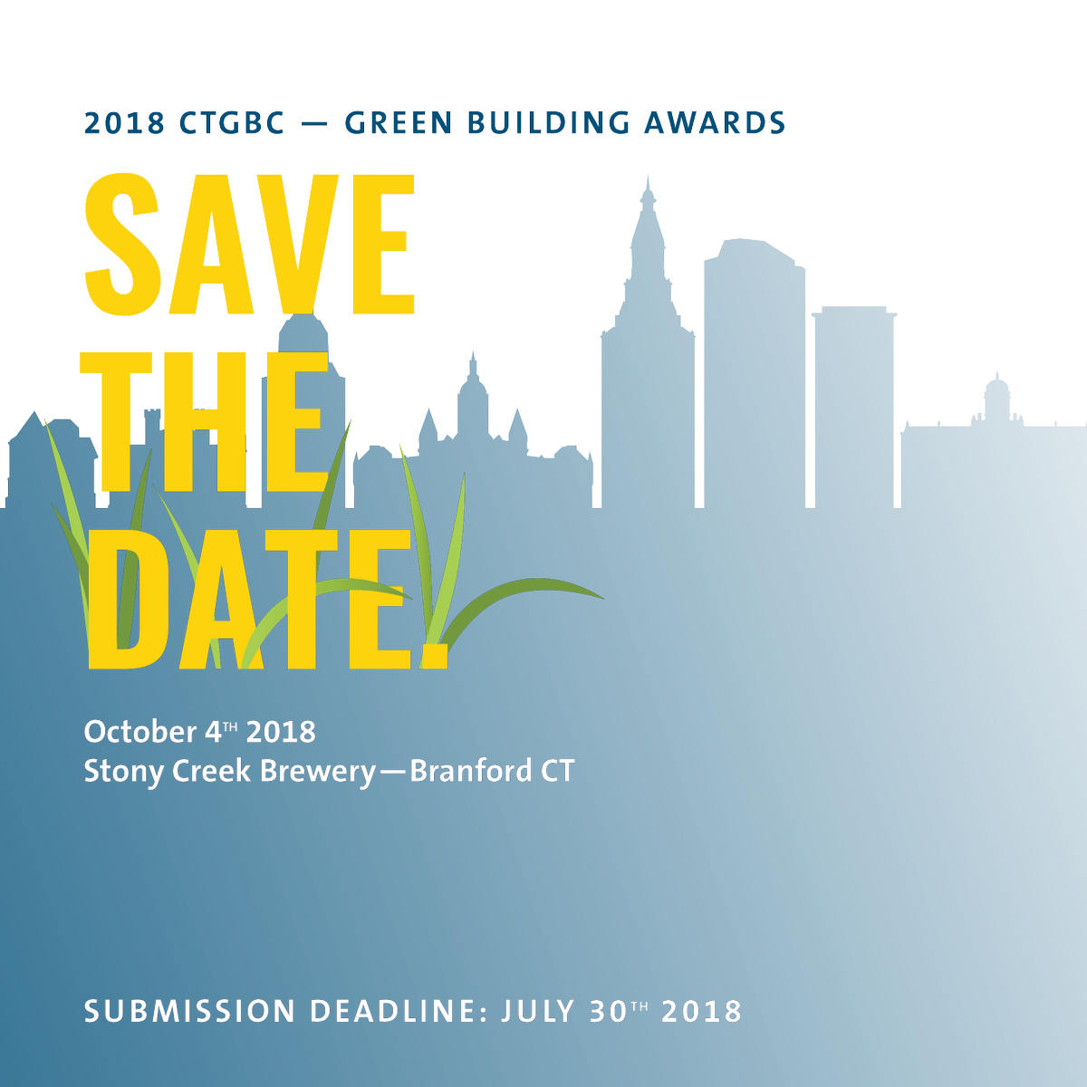 CTGBC's tweet photo. #SaveTheDate! 2018 CTGBC #GreenBuildingAwards will be held on October 4th!
Have a green building project that you think is worthy of an award? Submissions are due by July 30th. See our Call For Entries for more info here: https://t.co/XW7fAhIMED https://t.co/9nBmRW0GWP