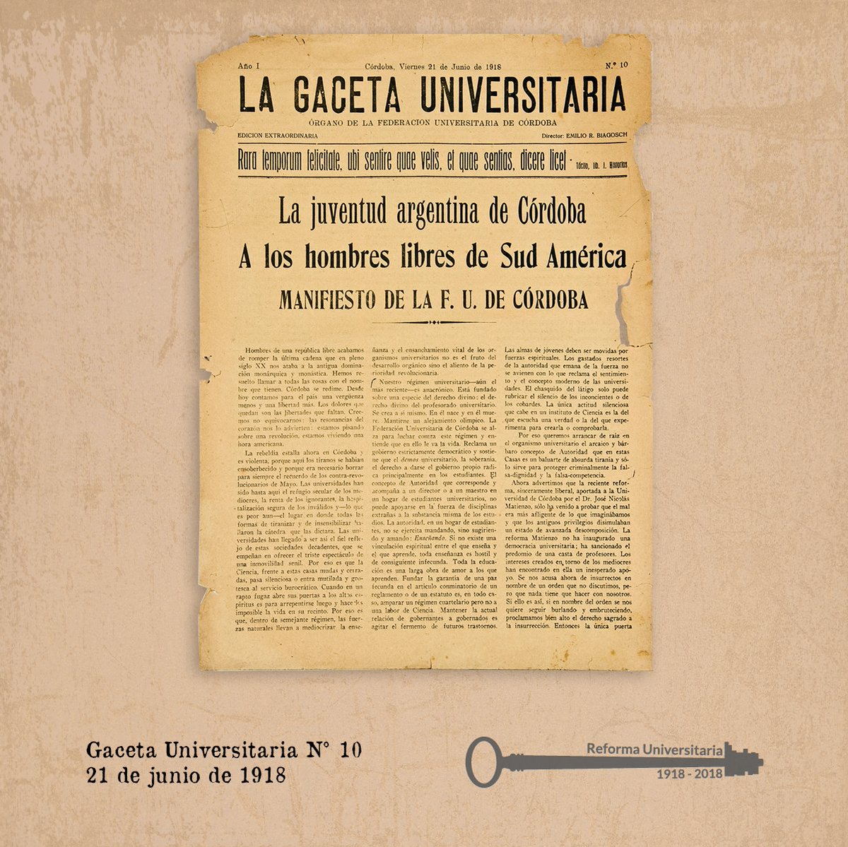 ¿Ya viste la tapa de nuestra edición extraornidaria de La Gaceta Universitaria 1918? 📜

¡Corré a buscarla! 🏃‍♂️

#100ReformaUniversitaria