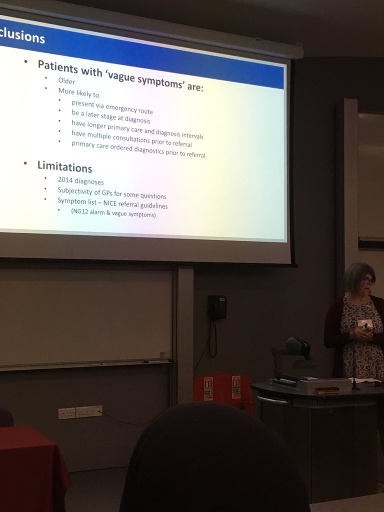 mmkoo12's tweet photo. Lots of interesting findings by @ch_pearson on cancer patients who presented with non-specific but concerning symptoms in NCDA: generally longer time to diagnosis #CSDOC2018 https://t.co/KCu2vmgObj