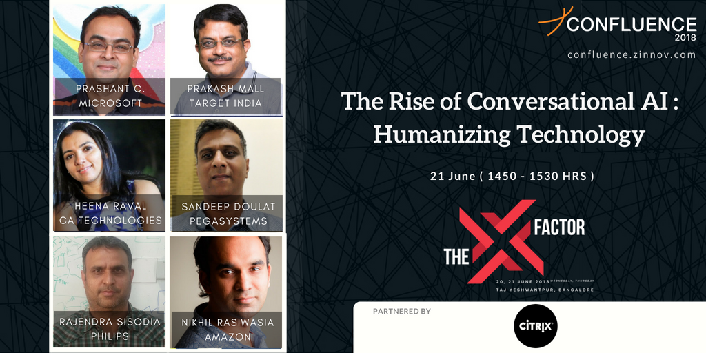 Zinnov's tweet photo. Conversational AI is the dream towards making systems more human like. Our next panel features @doulat_sandeep - @PegaIndia, @heenaraval1 - @CAinc, Nikhil Rasiwasia - @amazonIN, @prakashmall - @TeamTargetIndia, R. Sisodia - @PhilipsResearch, @prashantbot - @MicrosoftIndia https://t.co/XlqVvHnOFP