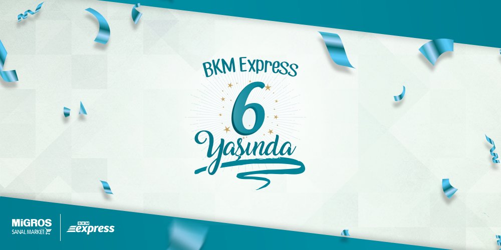 İş ortaklarımızdan <a href="/BKMExpress/">BKM Express</a> bir yaşına daha girdi! 🎊 
Biz de yeni yaşını kutluyoruz! 6. yıla özel, 10 kişiye Migros Sanal Market'ten 25₺ değerinde indirim kodu hediye ediyoruz! 🎁 
Yapman gereken tek şey bu tweet’i RT etmek! 😉 
#BKMExpress6Yaşında
