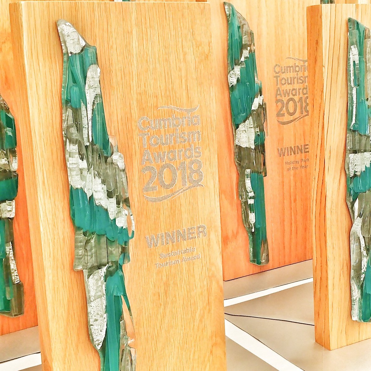 These beautiful awards presented to all our winners last night were made by the very talented <a href="/jovincentglass/">Jo Vincent Glass</a> in #Kendal! You'll now find them proudly displayed in winning businesses across Cumbria!