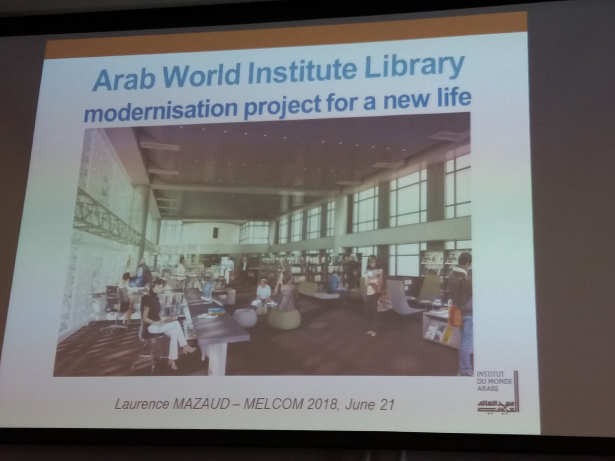 Doumetta's tweet photo. #MELCom2018 Laurence Mazaud is delivering a report on the Library of the Institut du Monde Arabe in Paris, as it has recently re-opened after a complete overhaul. @imarabe https://t.co/LRMAVUwZcQ