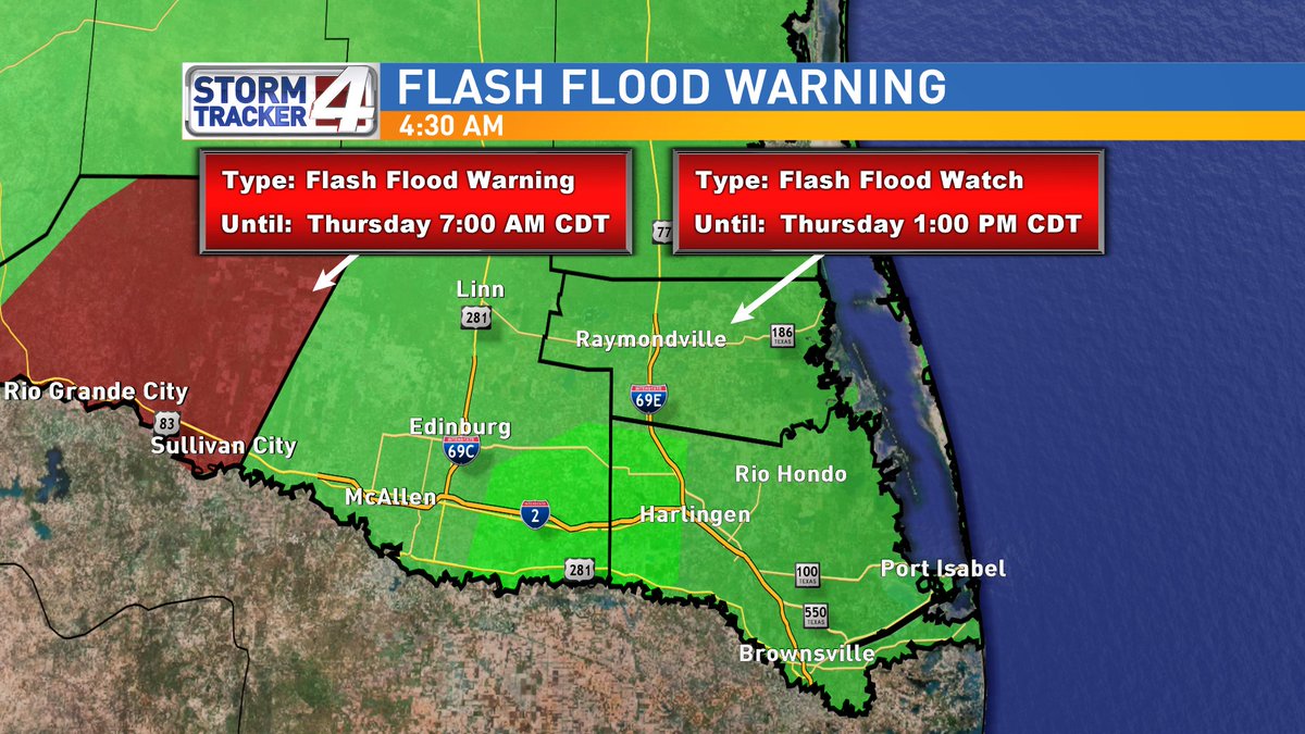 Flash Flood Warnings in Hidalgo, Cameron, and Willacy Counties have
