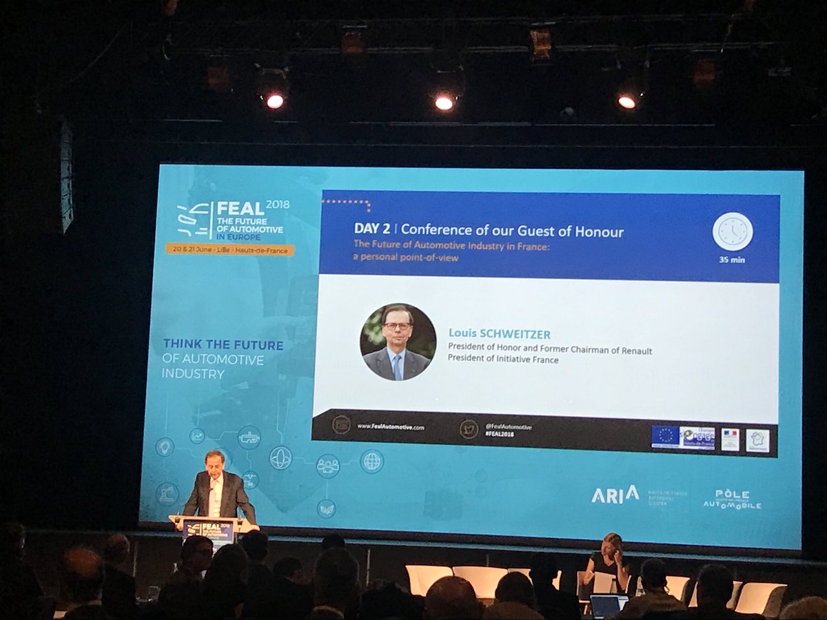 JoannettePolo's tweet photo. Louis Schweitzer, president of honor Renault: ‘parmi les acheteurs de voitures il y a 2 types: la passion et la raison.’ ‘La propriété privée d’une voiture restera dominante, à côté de l’approche partage.’ @Groupe_Renault @FealAutomotive #FEAL2018 @NLeconFR @PoleAutomobile https://t.co/vdVlRkt2HM