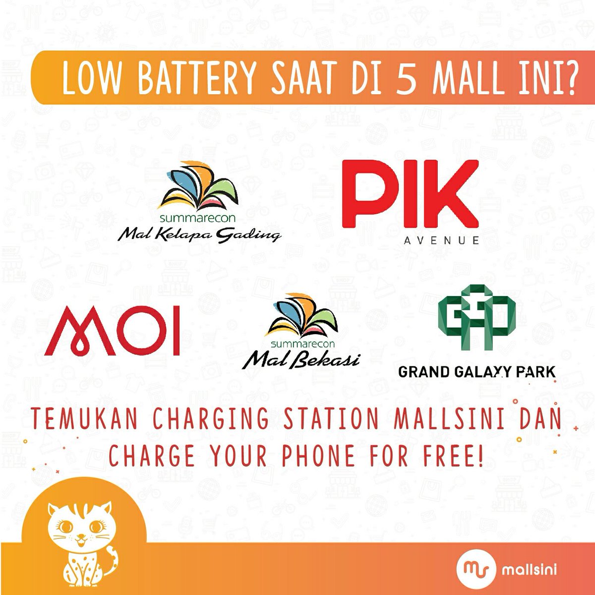 Mallsini_id's tweet photo. Lagi asik nonton terus smartphone kamu low-bat? Ngecharge di charging station punya MallSini aja, GRATIS!
#pestabola2018 #pialadunia2018 #serunyapestabola2018 #nontonbola #mallsiniapp #mallsini #ngemallseru #pestabolaggp #ggpevent https://t.co/rR7SUH8WIJ