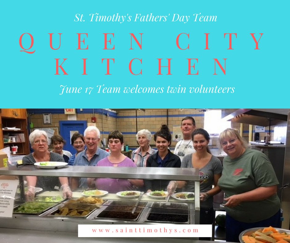 StTimsCincy's tweet photo. Our @CincyQCKitchen Team INVITED twins Sara & Beth to join them serving on Father's Day. The @StTimsCincy team WELCOMED them into the work, and CONNECTED them to further service at #QueenCityKitchen #GodLovesYou #LoveYourNeighbor #NoExceptions https://t.co/SiMRPbdFX9