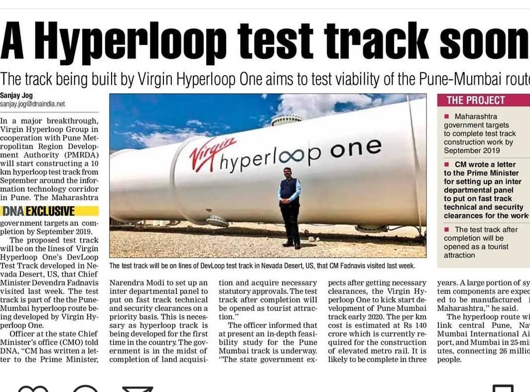 N_Hiranandani's tweet photo. #Hyperloop on fast track; connectivity between two major IT hubs #Mumbai-#Pune to cut down drastically https://t.co/tG4i233Zky