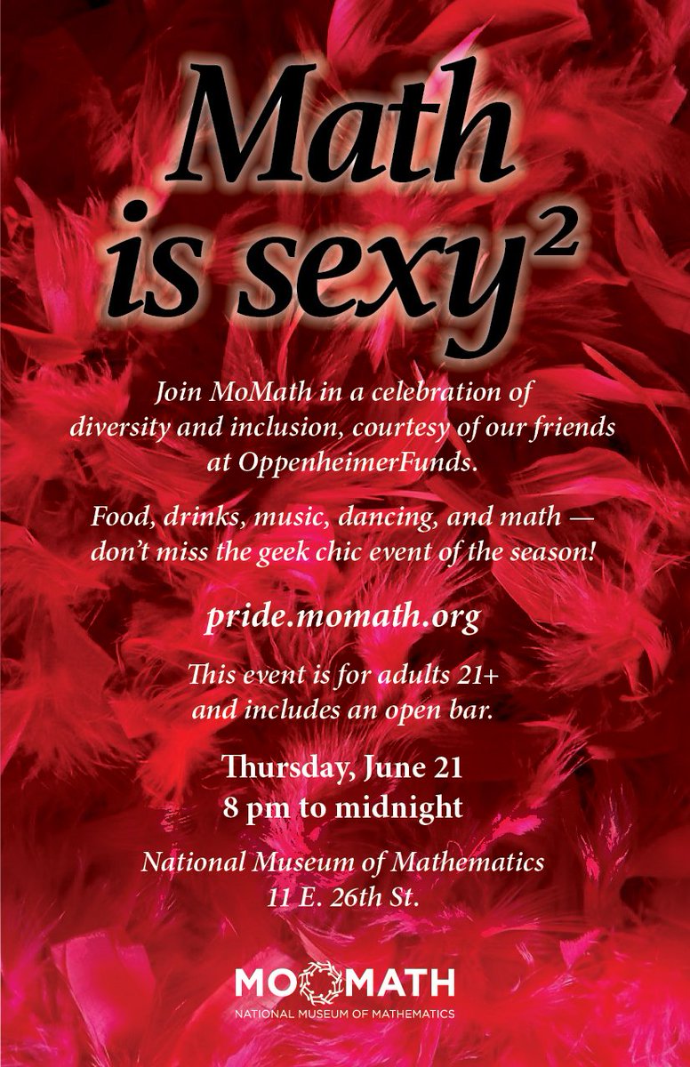 MoMath1's tweet photo. MoMath’s  fourth annual Pride event, “Math is Sexy” will take place tonight beginning at 8 pm. Read more at https://t.co/mKqgE0Ip5k and register at https://t.co/vWRxOgWFrQ! https://t.co/17m8UKnz9Z