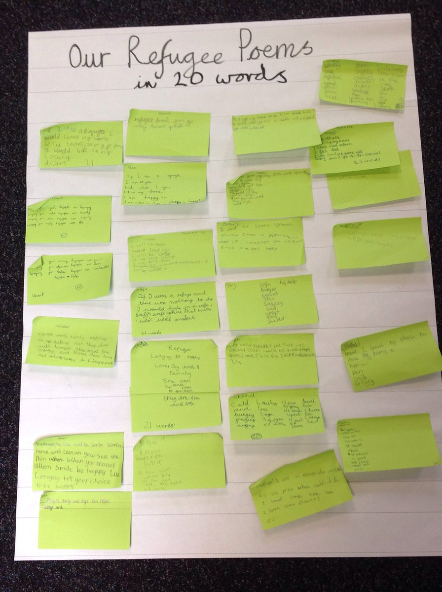 stvincentsbham's tweet photo. Refugee poems in 20 words! Year 3. #20simpleacts #RefugeeWeek https://t.co/cqaVdvOT4E