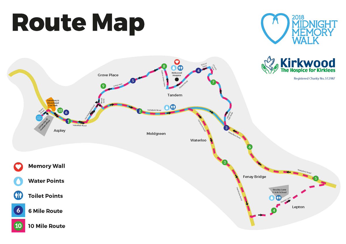 TheKirkwood_UK's tweet image. With only #2DaysToGo, are you raring to go for our 2018 #MidnightMemoryWalk? Here's a quick reminder of this year's route so you can get in those last minute practice walks! #MMW18 #fundraising #events #walking #sponsoredwalk #Huddersfield