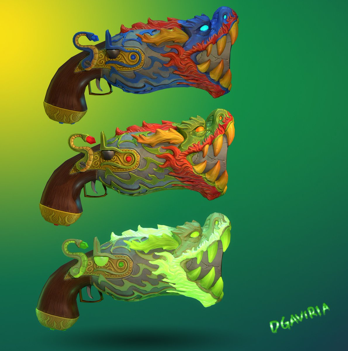 Dkgart's tweet photo. Magic Flint Lock Pistols #GhostDragon #Dragon #Ghostfire #Gameart #gamedev #3D #Adventure #Dunjinn #indiedev #gamedev #Colorswaps https://t.co/rWKbzXYzwO