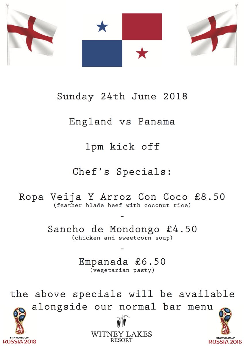 It's England v Panama on Sunday lunchtime, showing live, with some Chef's specials added to the bar menu to celebrate!