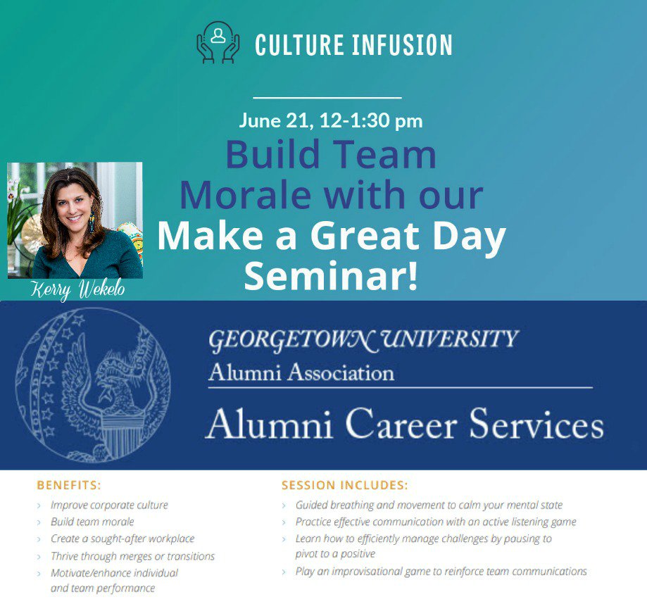 Join us! We will use specific techniques and you will be guided on how to elevate your day-to-day interactions with team members, family, friends, organizations, and clients. Sign up here -> bit.ly/KWWebinar @GeorgetownACS @GUAlumni #hoyas #hoyas2018 #hireahoya