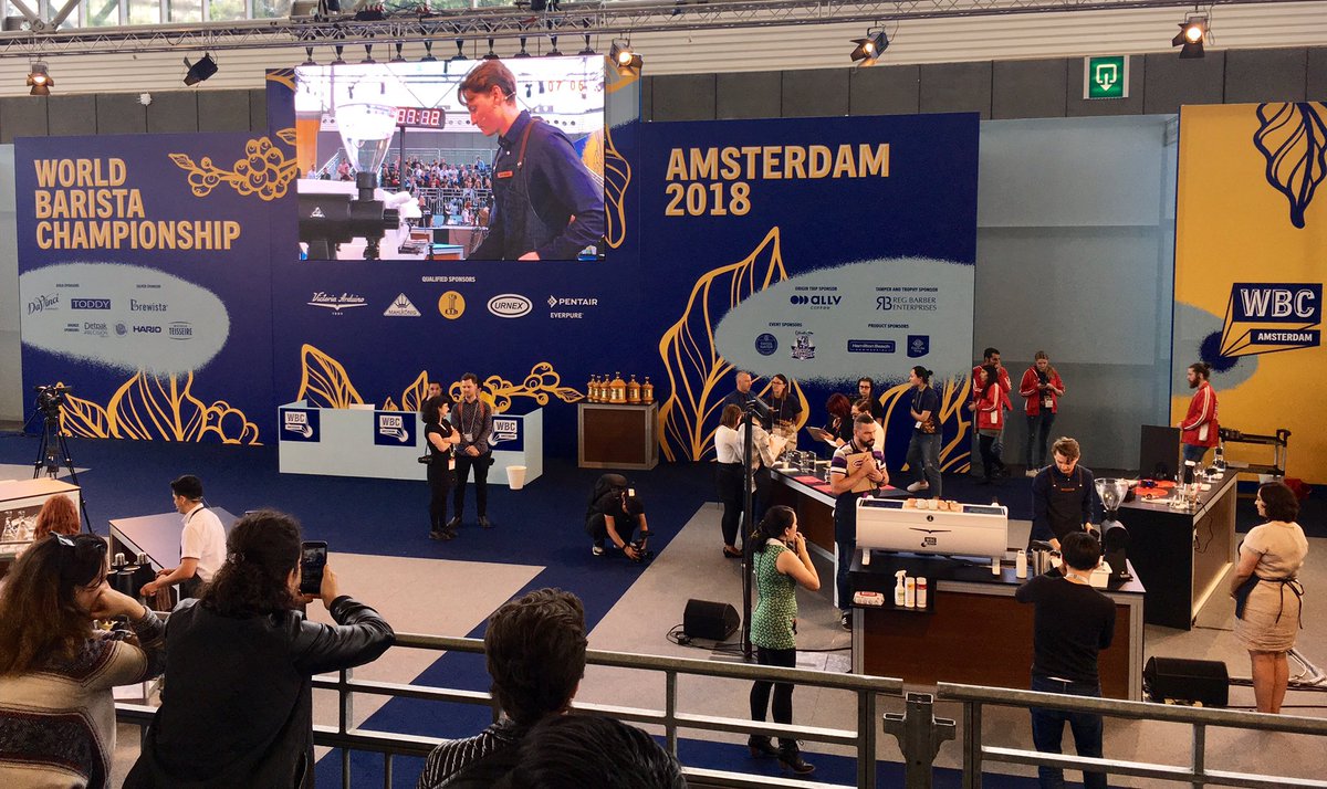 Why, yes, I'm watching the World Barista Championship live in Amsterdam. These guys and gals are crazy talented! #WBC #WBCAmsterdam #WorldOfCoffee2018 #HolyGrounds