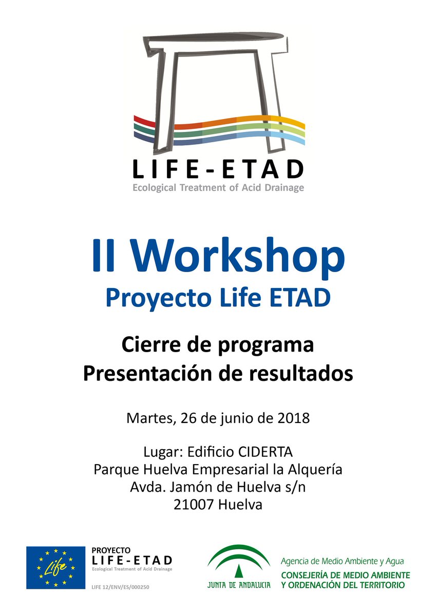 LifeEtad2017's tweet photo. El próximo martes 26 se celebra el II Workshop Proyecto Life ETAD, al que asistirán la Rectora de la @UniHuelva y Juan Serrano de @MedioAmbAND, entre otros.
#LifeEtad #IIWorkShop
¡No dudéis en venir! https://t.co/D75cuW3vFY