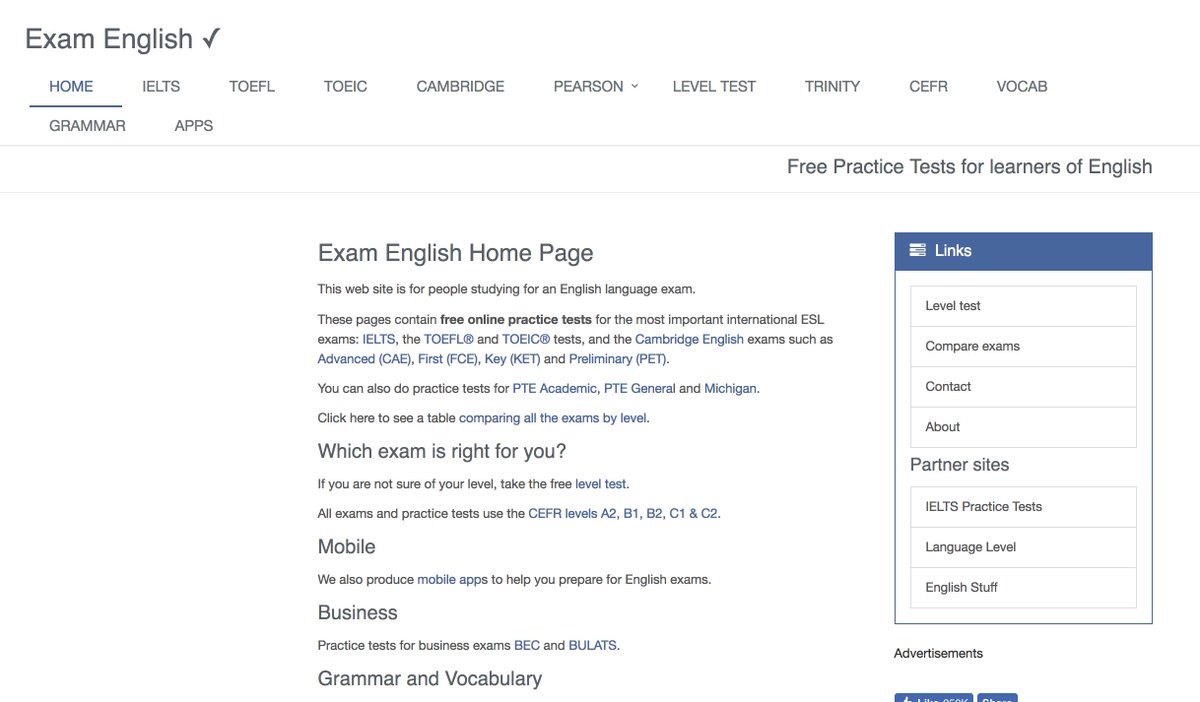 موقع يهيئك لأداء أي اختبار لغة إنجليزية مثل التوفل والايلتس وغيرها، بحيث يعطيك أمثلة لطريقة الاختبار، مع اختبارات لقياس مستواك
examenglish.com