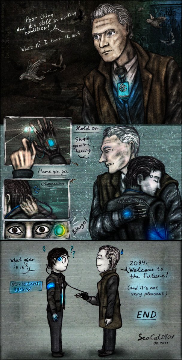 SeaCat2401's tweet image. #DetroitBecomeHuman x #ObserverGame (&amp;gt;Observer_)
My personal AU where the cyborg detective Daniel Lazarski finds the abandonned model of Connor. ^^ Because why not, actually?
Phew, what a challenge. But I did it. =)