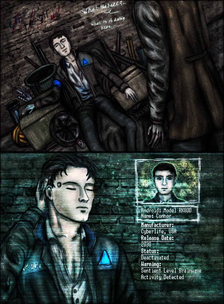 SeaCat2401's tweet image. #DetroitBecomeHuman x #ObserverGame (&amp;gt;Observer_)
My personal AU where the cyborg detective Daniel Lazarski finds the abandonned model of Connor. ^^ Because why not, actually?
Phew, what a challenge. But I did it. =)