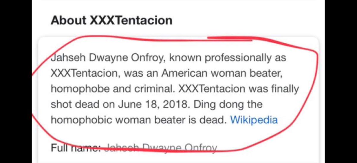 I would say R.I.P to XXXTentacion, but someone who worships the devil and beats women. Has a disgusting criminal record for violence and was looking at 6 years in prison.... Does not deserve the respect that he’s getting from his supposed “Death”. We should not be sad he’s gone..