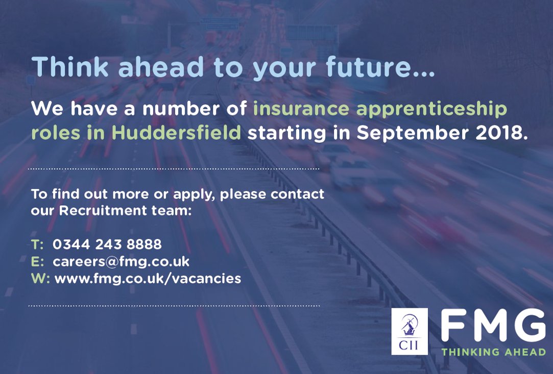 Are you, or is someone you know, looking to kick start their career?

We have a number of insurance apprenticeship roles in Huddersfield starting in September 2018.

Visit our website for more information: fmg.co.uk/fmg-careers/in…

#Apprenticeship #Huddersfield #Insurance