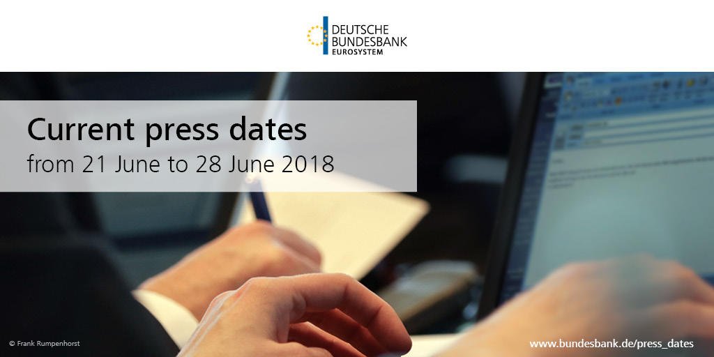 Current #press dates from 21 June to 28 June: amongst others a non-monetary policy meeting of the @ECB Governing Council on 27 June bundesbank.de/press_dates #pressdates