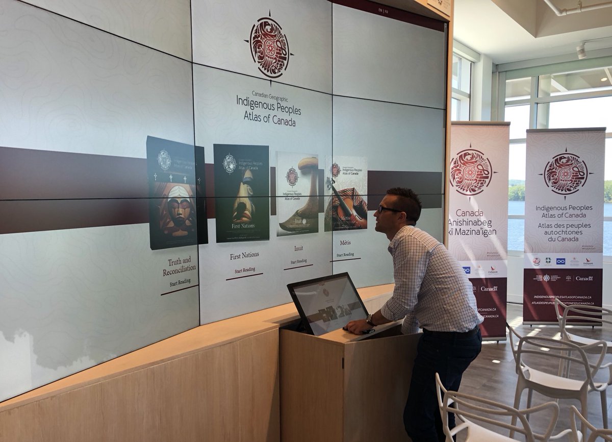 Strut_Creative's tweet photo. Testing the @CanGeo #IndigAtlas on the @googlecanada #GoogleWall at @50SussexEvents to prep for today’s launch with @melaniejoly https://t.co/6xyWklJCE2